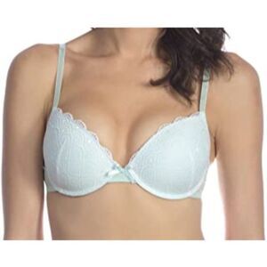 Hers By Herman Womens White Blue Padded Adjustable Lace Push Up Bra Size 36D